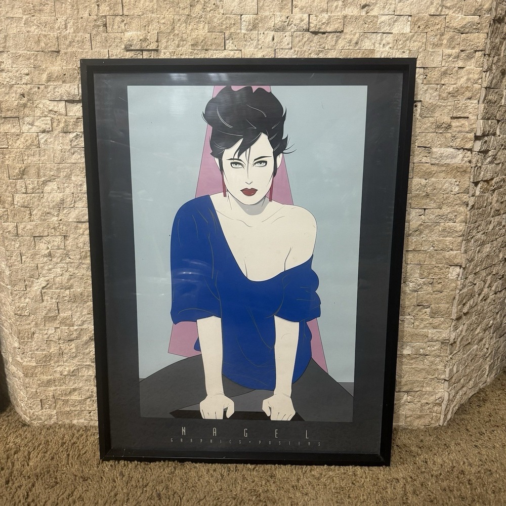 Patrick Nagel Blue Sweater Graphic Poster Framed Vintage 80s Pop Art 18" X 24"